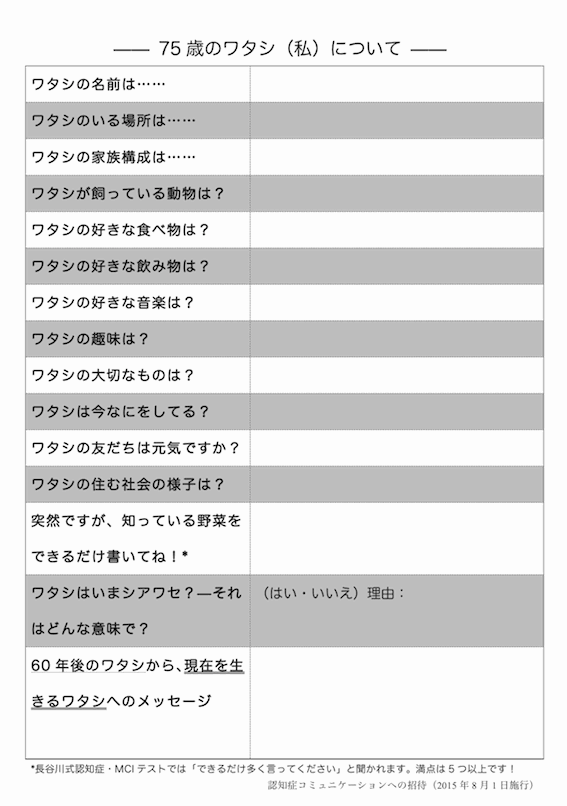 75歳のワタシ（ワークシート）
